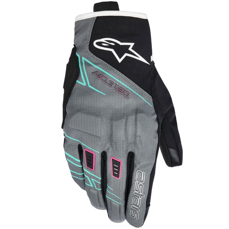 Alpinestars STELLA MOBLAST WASSERDICHTE Damen-Motorradhandschuhe grau-schwarz-fluoreszierend pink-türkis-weiß
