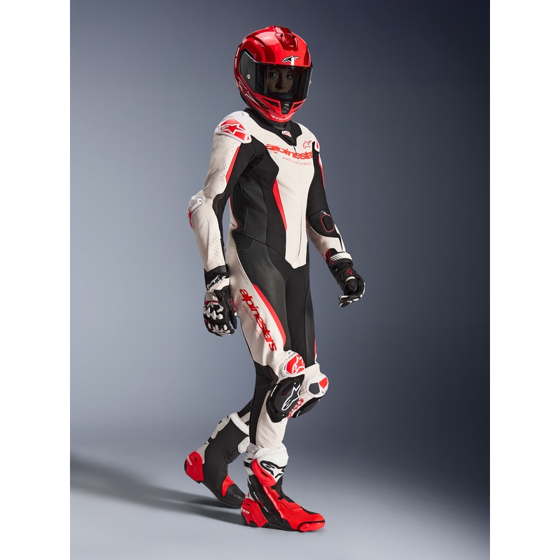 Alpinestars Stella GP-R7 Damen-Motorradkombi aus Leder, einteilig, weiß-fluoreszierend rot-schwarz