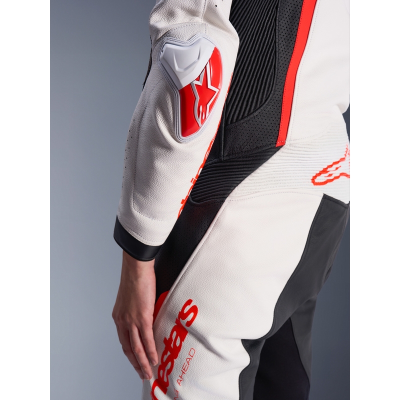 Alpinestars Stella GP-R7 Damen-Motorradkombi aus Leder, einteilig, weiß-fluoreszierend rot-schwarz