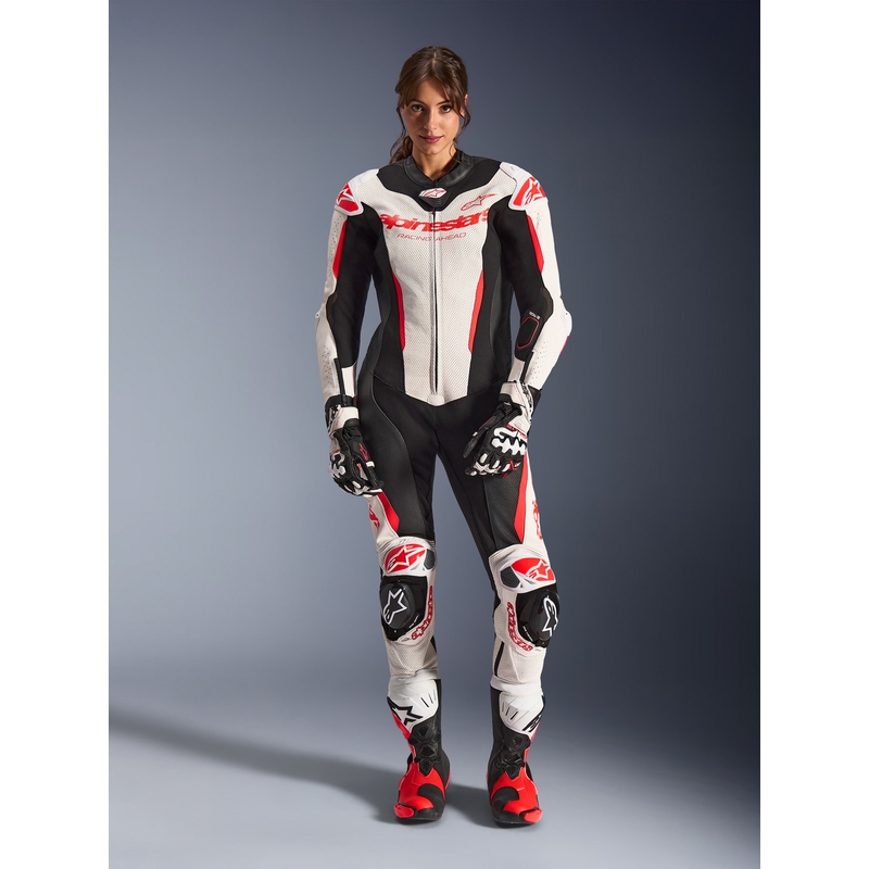 Alpinestars Stella GP-R7 Damen-Motorradkombi aus Leder, einteilig, weiß-fluoreszierend rot-schwarz