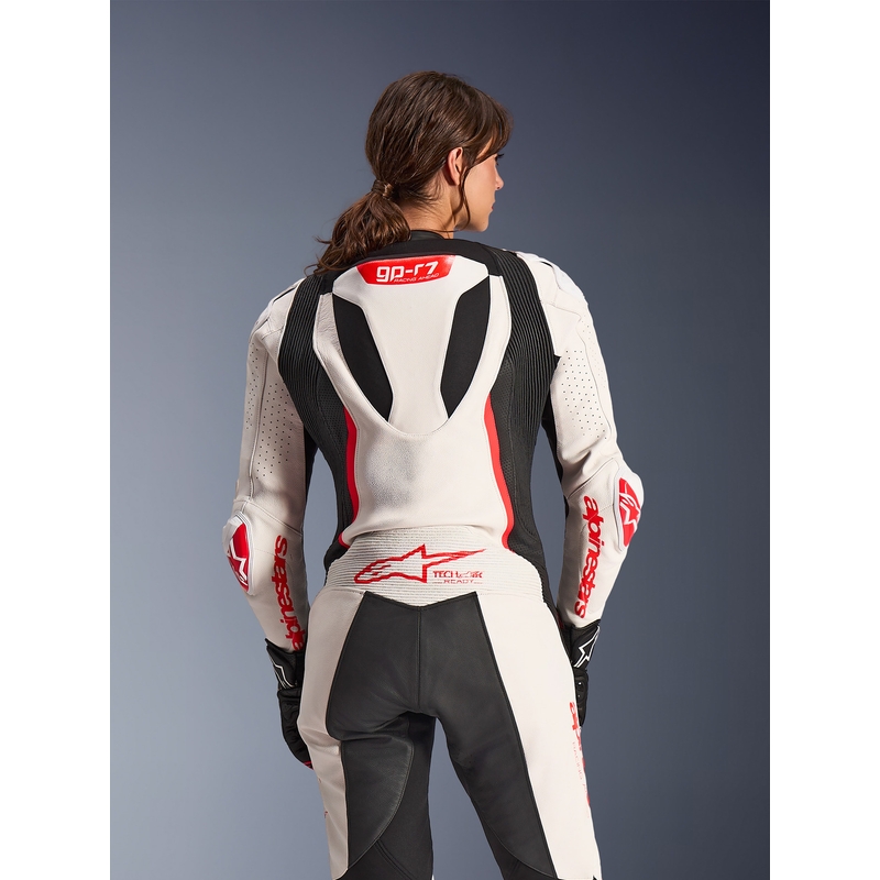 Alpinestars Stella GP-R7 Damen-Motorradkombi aus Leder, einteilig, weiß-fluoreszierend rot-schwarz