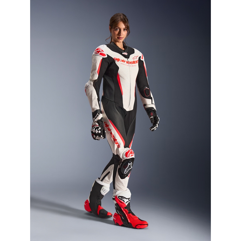 Alpinestars Stella GP-R7 Damen-Motorradkombi aus Leder, einteilig, weiß-fluoreszierend rot-schwarz