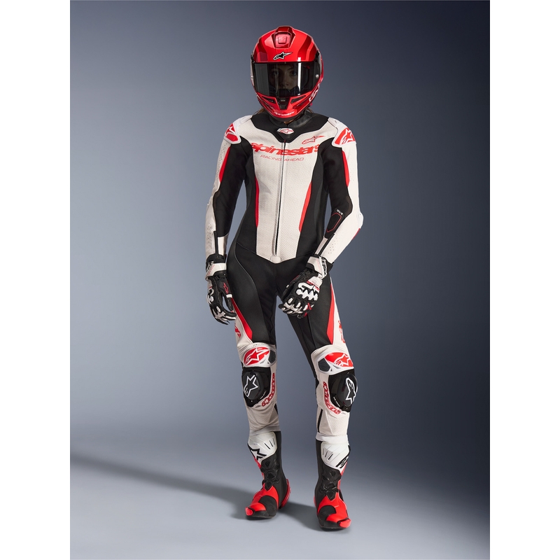 Alpinestars Stella GP-R7 Damen-Motorradkombi aus Leder, einteilig, weiß-fluoreszierend rot-schwarz