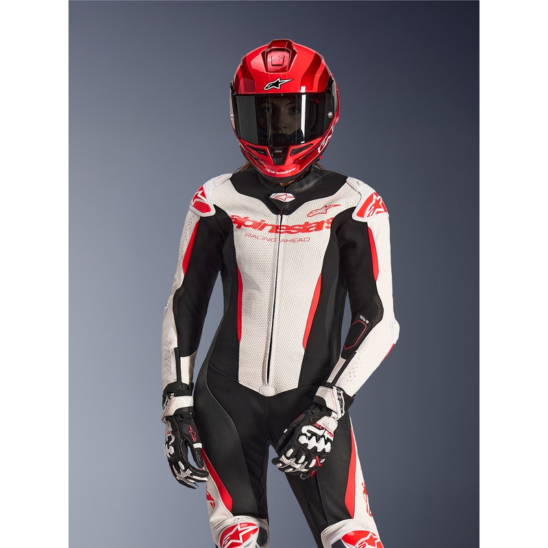 Alpinestars Stella GP-R7 Damen-Motorradkombi aus Leder, einteilig, weiß-fluoreszierend rot-schwarz