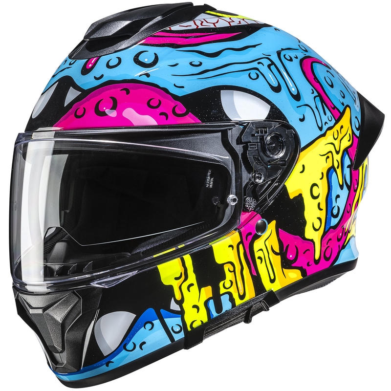 Integralhelm HJC C71 Squeeze MC28 blau-gelb-rosa