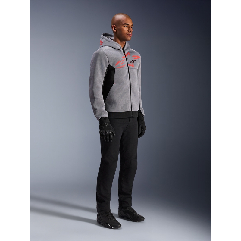 Alpinestars Chrome Superairflow Motorrad-Sweatshirt, schwarz-hellgrau-fluoreszierend rot