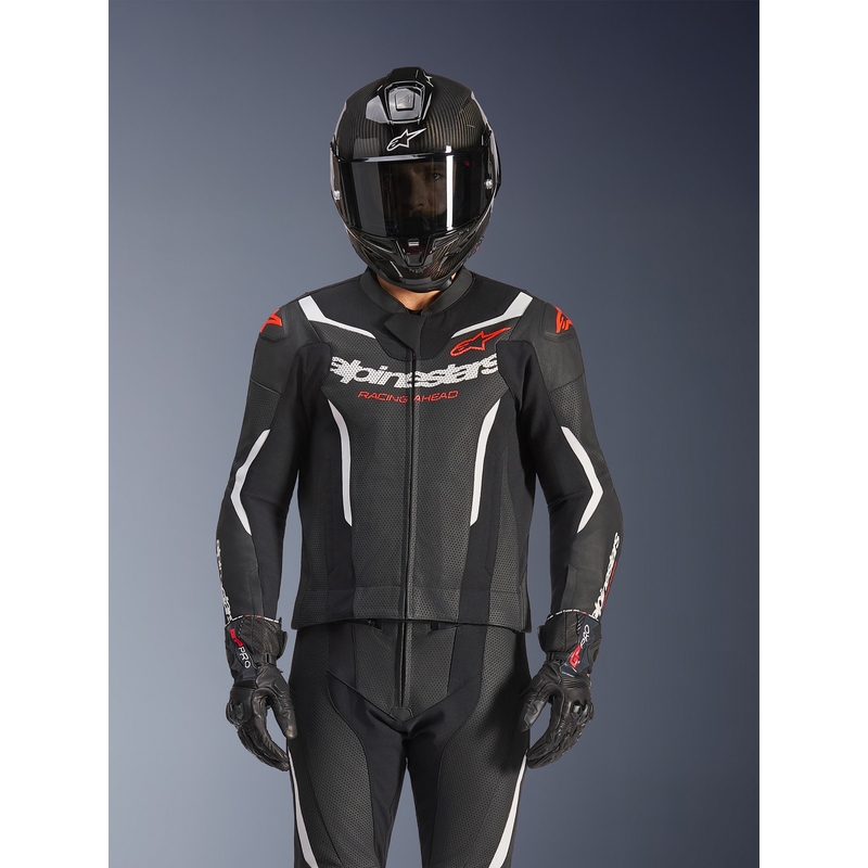 Alpinestars GP Force V2 zweiteiliger Lederkombi schwarz-weiß-fluoreszierend rot