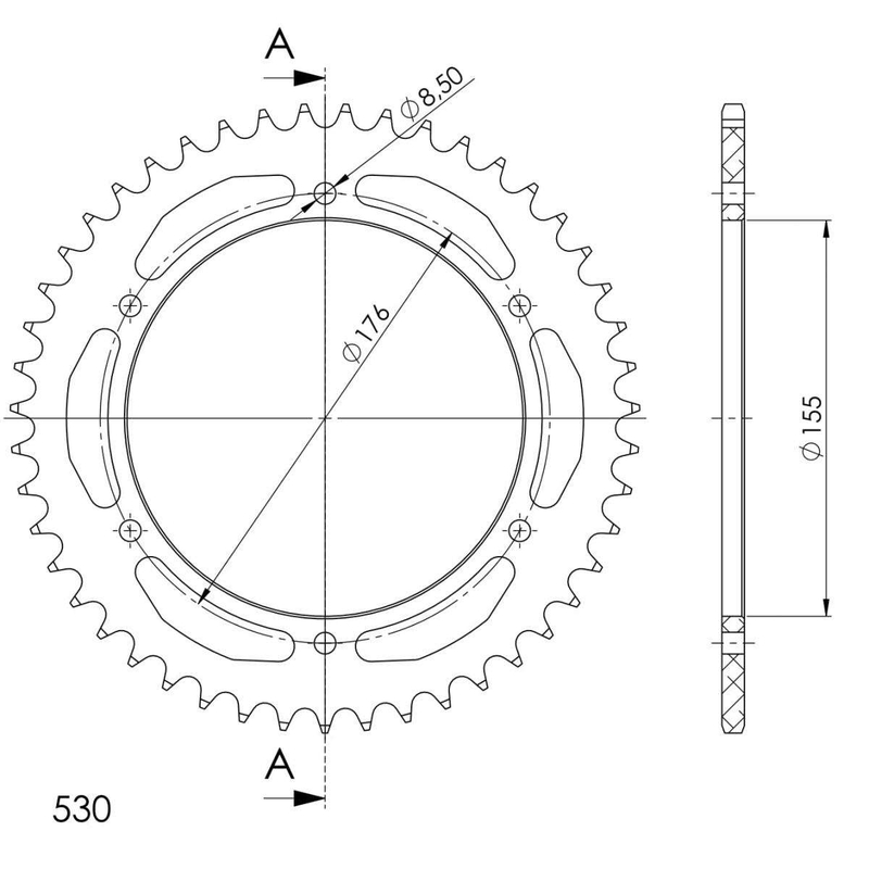 Aluminium-Ketten Rad SUPERSPROX schwarz 47T, 530