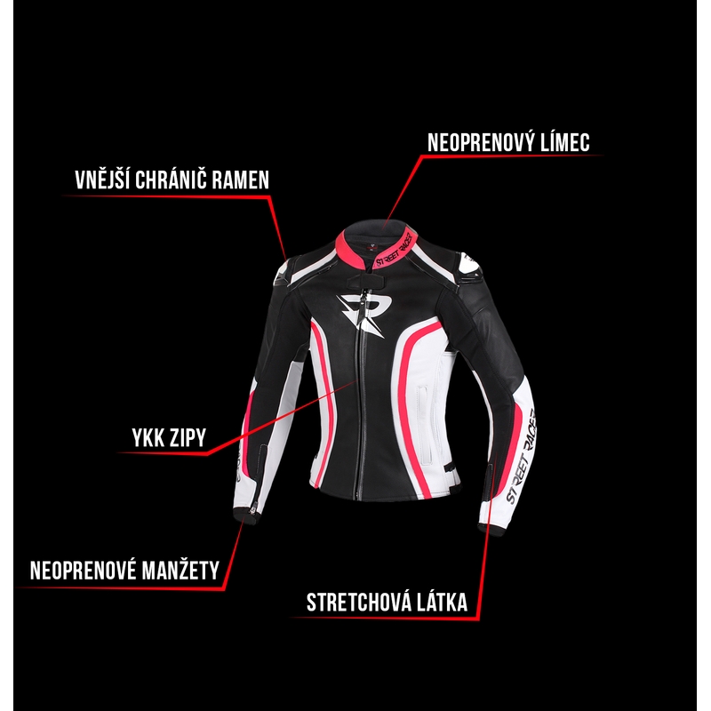 Women's Street Racer Electra Schwarz-Weiß-Fluo Pink Motorradjacke Ausverkauf