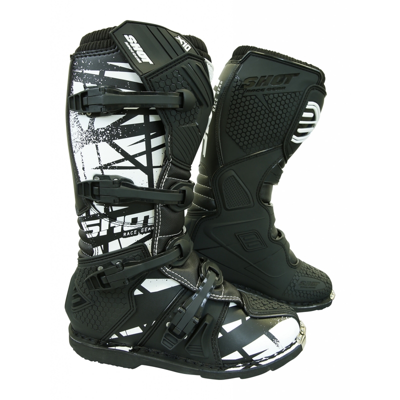 Shot X10 Schwarz und Weiß Motorradstiefel Ausverkauf