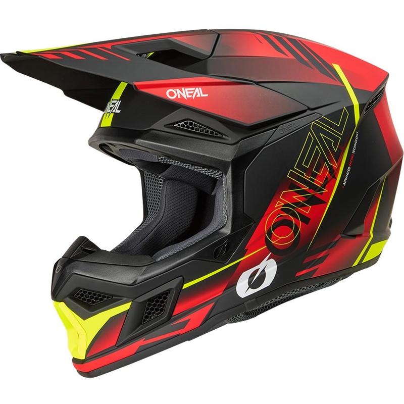 Motocross-Helm O'Neal 3SRS Haze, matt schwarz-rot-fluoreszierend gelb