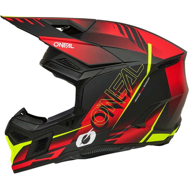 Motocross-Helm O'Neal 3SRS Haze, matt schwarz-rot-fluoreszierend gelb