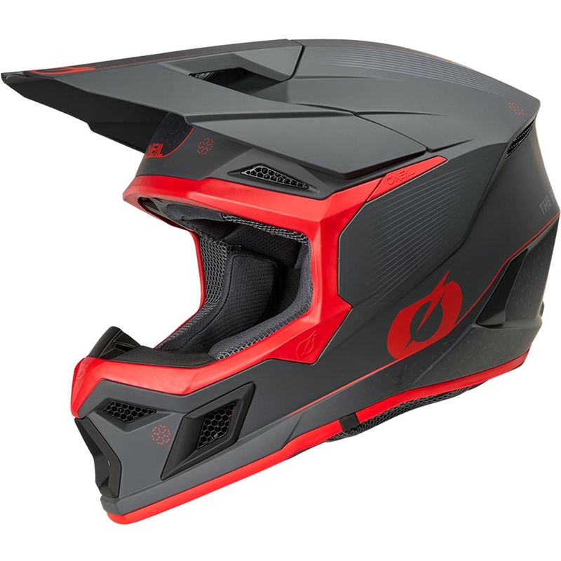 Motocross-Helm O'Neal 3SRS E-Stroke mattgrau-rot