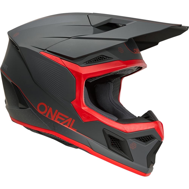 Motocross-Helm O'Neal 3SRS E-Stroke mattgrau-rot
