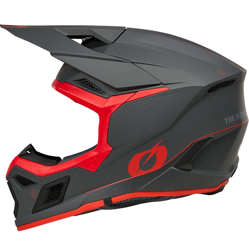 Motocross-Helm O'Neal 3SRS E-Stroke mattgrau-rot