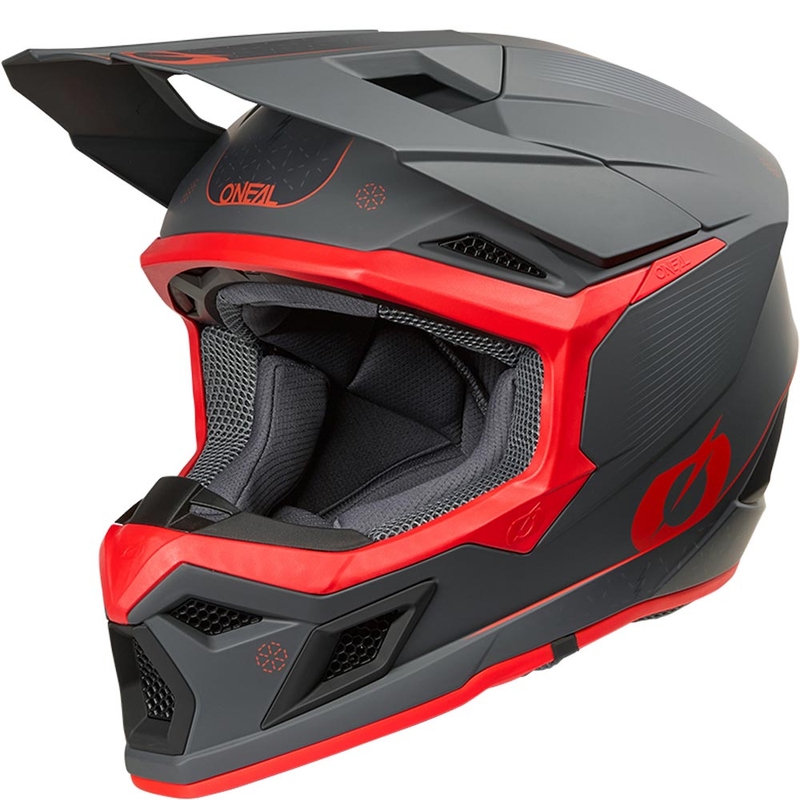 Motocross-Helm O'Neal 3SRS E-Stroke mattgrau-rot
