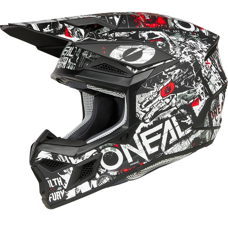 Motocross-Helm O'Neal 3SRS Attack, matt schwarz-weiß