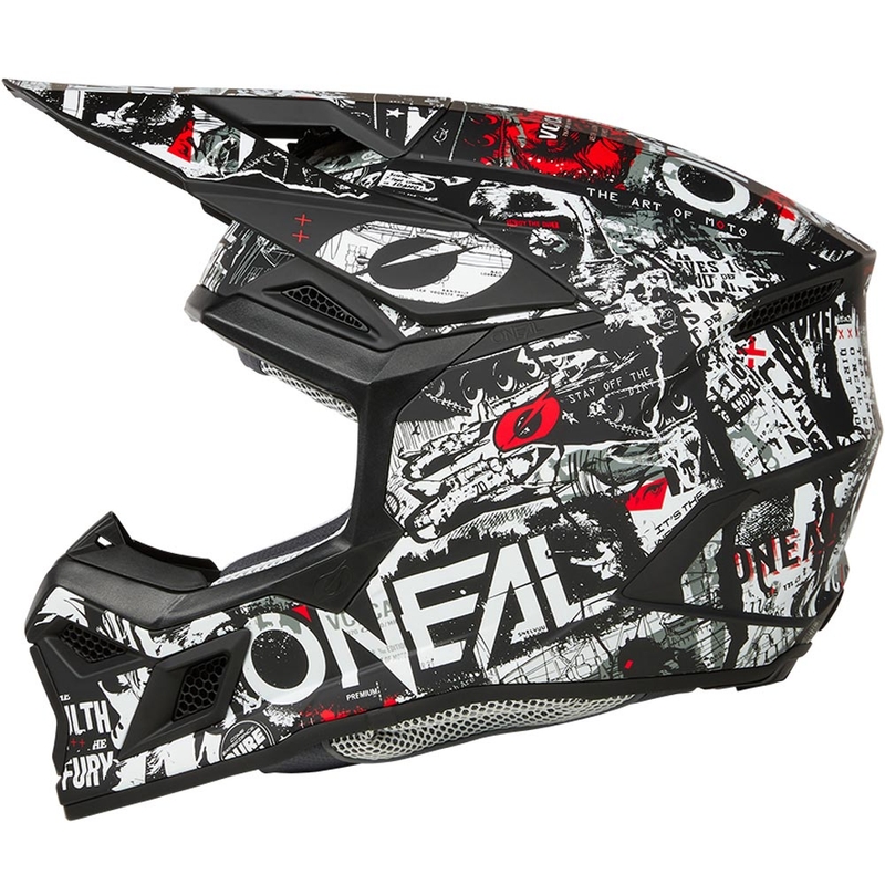 Motocross-Helm O'Neal 3SRS Attack, matt schwarz-weiß