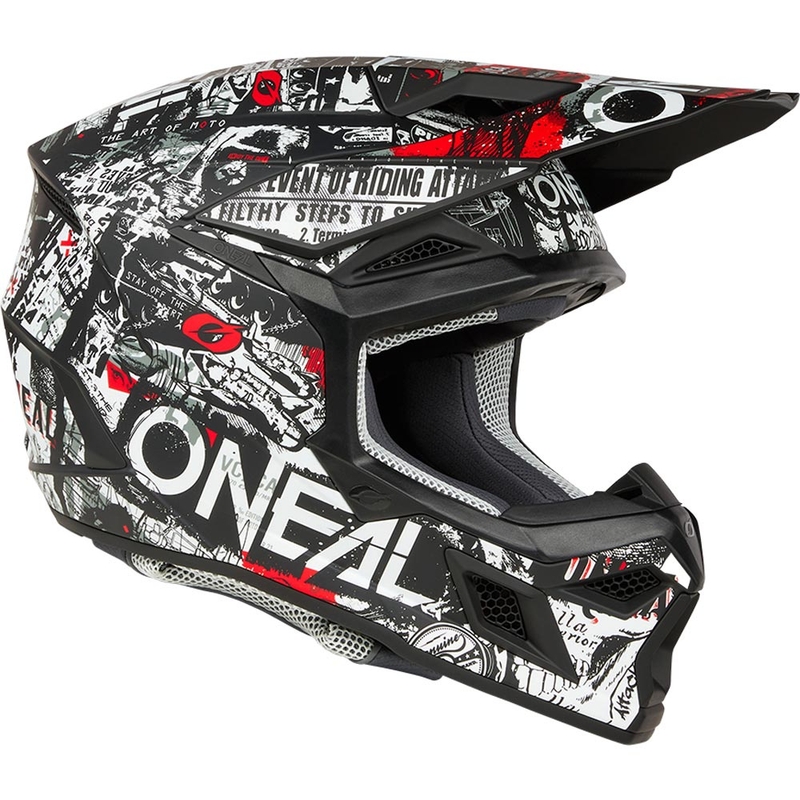 Motocross-Helm O'Neal 3SRS Attack, matt schwarz-weiß