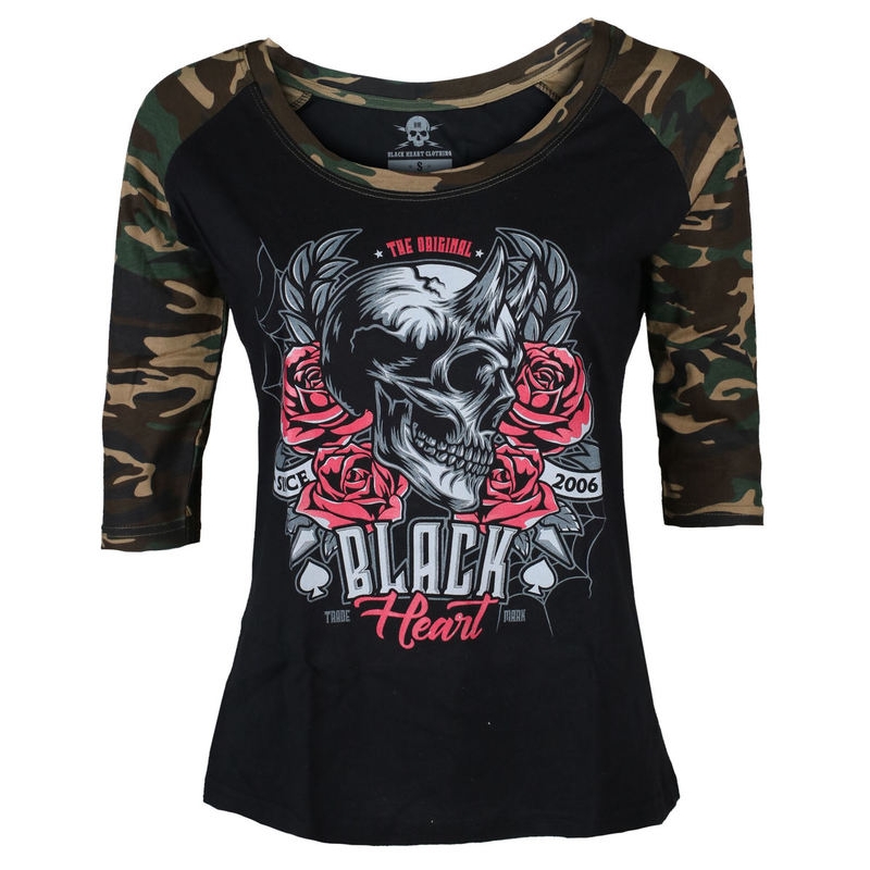 Women's Black Heart Devil Rose Camo T-Shirt Ausverkauf