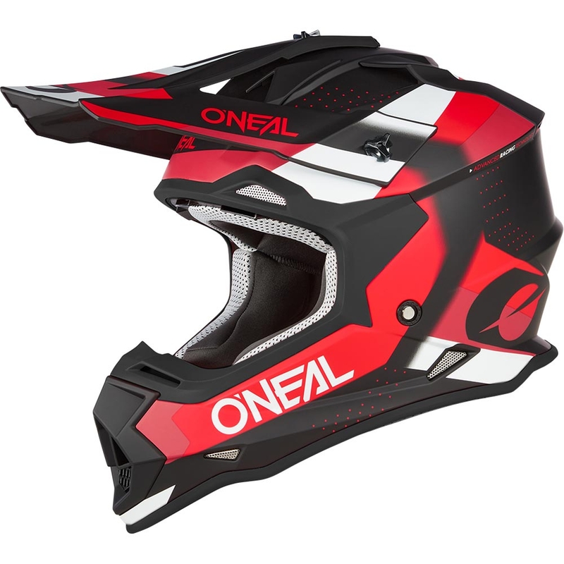 Motocross-Helm O'Neal 2SRS Spyde, matt schwarz-rot-weiß