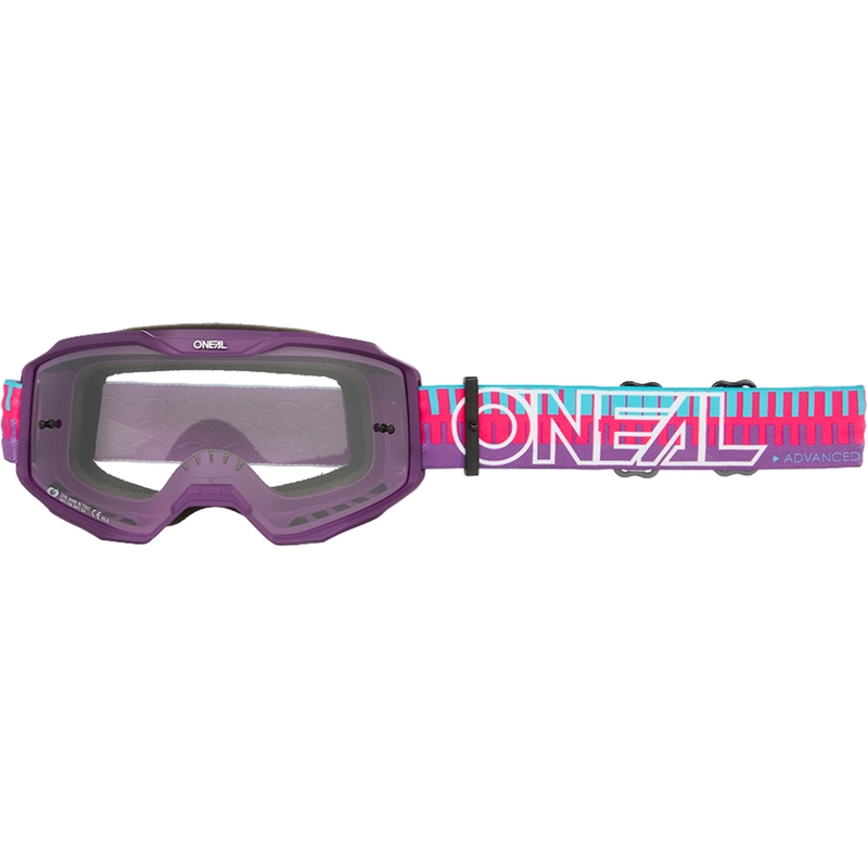 Motocross-Brille O´Neal B-10, gestreift, pink-lila (klares Plexiglas)