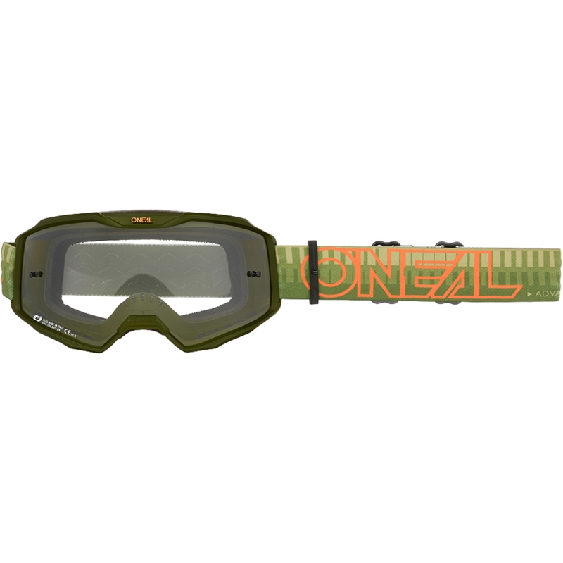 Motocross-Brille O´Neal B-10, gestreift grün-orange (klares Plexiglas)