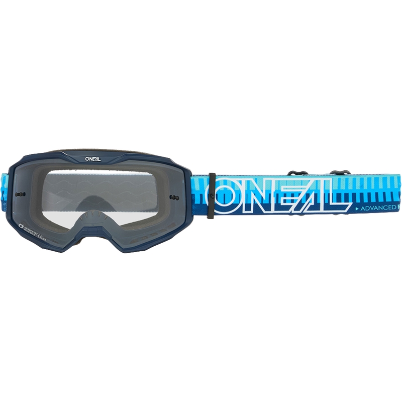 Motocross-Brille O´Neal B-10, gestreift blau (klares Plexiglas)