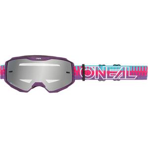 Motocross-Brille O´Neal B-10, gestreift, pink-lila (verspiegeltes silbernes Plexiglas)