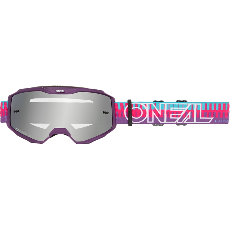 Motocross-Brille O´Neal B-10, gestreift, pink-lila (verspiegeltes silbernes Plexiglas)