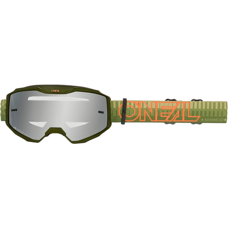 Motocross-Brille O´Neal B-10, gestreift grün-orange (verspiegeltes silbernes Plexiglas)
