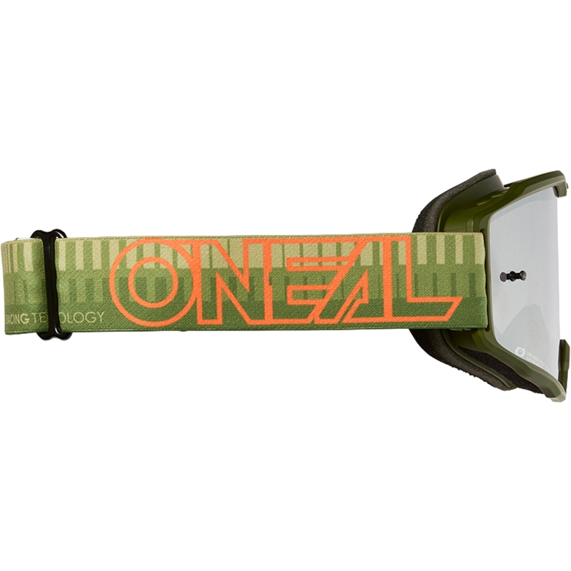 Motocross-Brille O´Neal B-10, gestreift grün-orange (verspiegeltes silbernes Plexiglas)