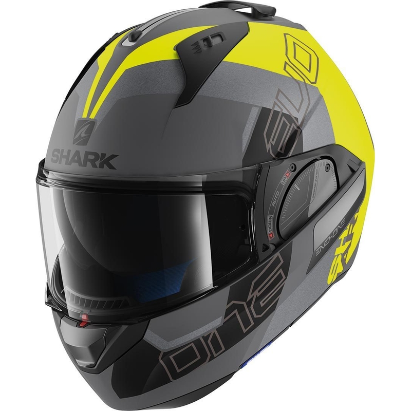 Klapphelm SHARK EVO-ONE 2 Slasher Mat Silber-Schwarz-Gelb Ausverkauf