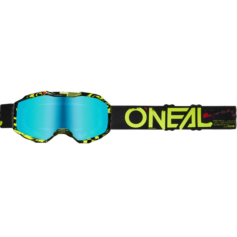 Kinder-Motocrossbrille O'Neal B-10 Attack, schwarz-fluoreszierend gelb mit iridiumblauem Plexiglas