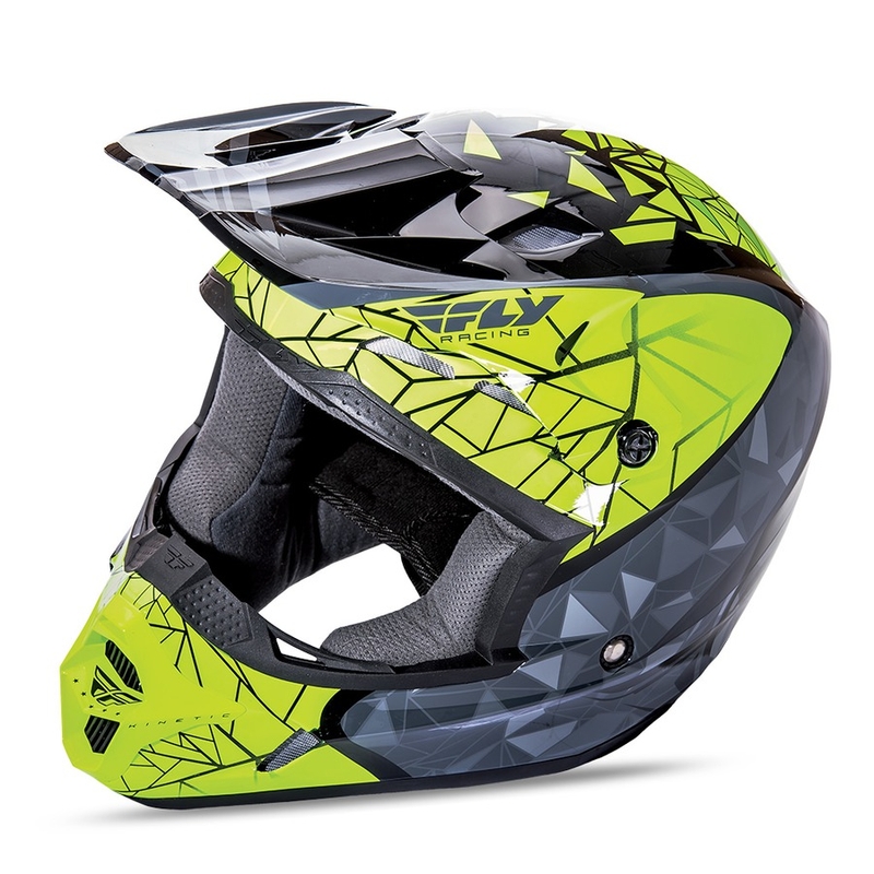 Motocross Helm FLY Racing Kinetic CRUX - USA fluo gelb-grau-schwarz - Klasse II