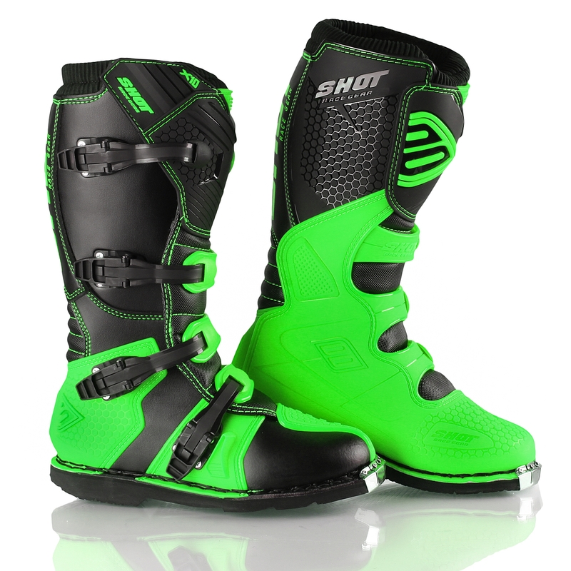Shot X10 schwarz-fluo grün Motorradstiefel