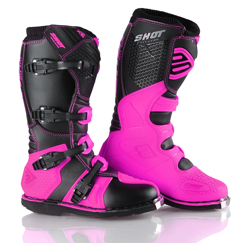 Shot X10 Schwarz-Fluo Rosa Motorradstiefel Ausverkauf
