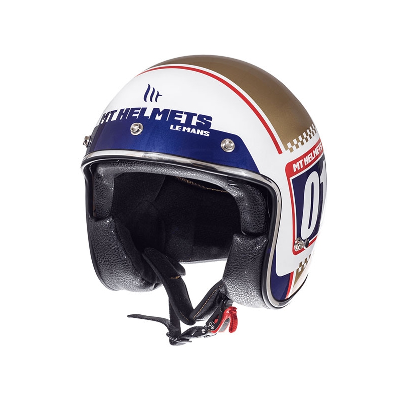 MT LeMans SV 2 Nummernschild Motorradhelm weiß-gold