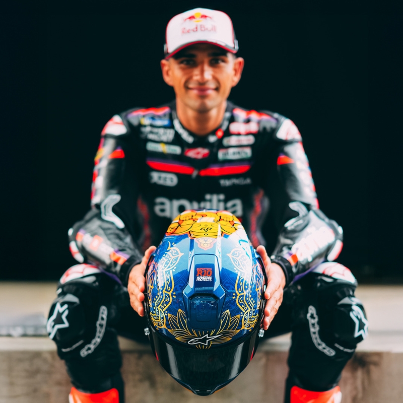 Alpinestars Supertech R10 Marthainator Limited Edition Integralhelm, limitiert von JORGE MARTIN, Modell Blue Pearl, Gold Red