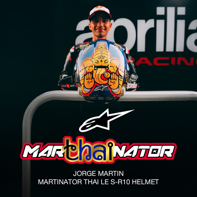Alpinestars Supertech R10 Marthainator Limited Edition Integralhelm, limitiert von JORGE MARTIN, Modell Blue Pearl, Gold Red