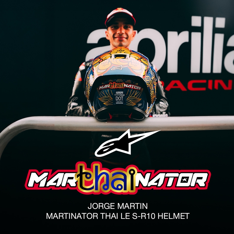 Alpinestars Supertech R10 Marthainator Limited Edition Integralhelm, limitiert von JORGE MARTIN, Modell Blue Pearl, Gold Red