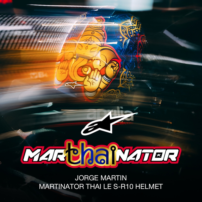 Alpinestars Supertech R10 Marthainator Limited Edition Integralhelm, limitiert von JORGE MARTIN, Modell Blue Pearl, Gold Red
