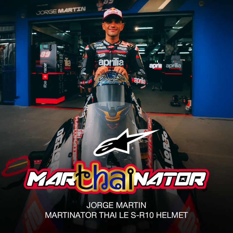Alpinestars Supertech R10 Marthainator Limited Edition Integralhelm, limitiert von JORGE MARTIN, Modell Blue Pearl, Gold Red