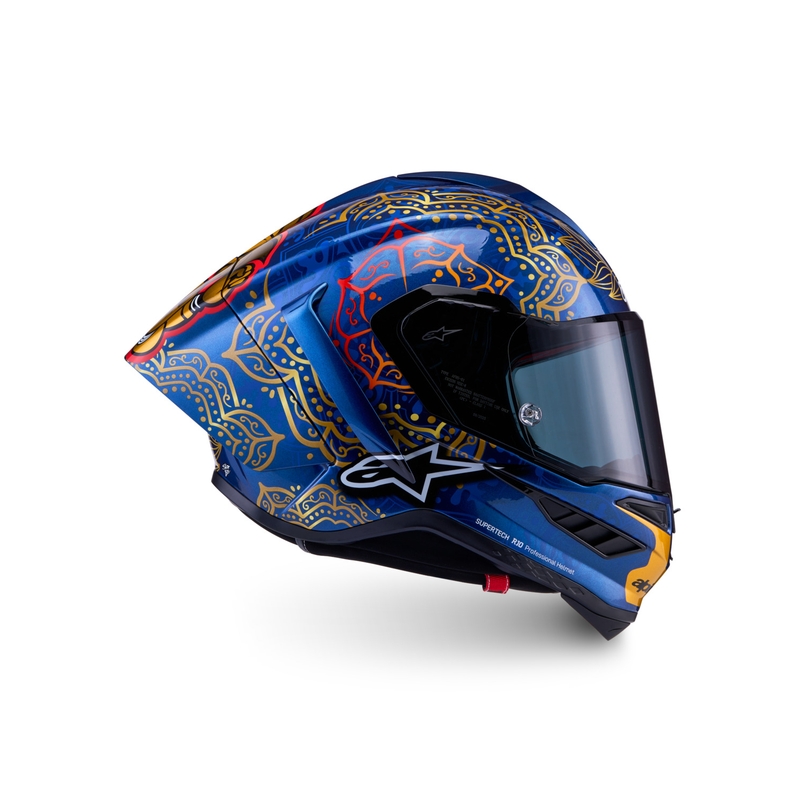 Alpinestars Supertech R10 Marthainator Limited Edition Integralhelm, limitiert von JORGE MARTIN, Modell Blue Pearl, Gold Red