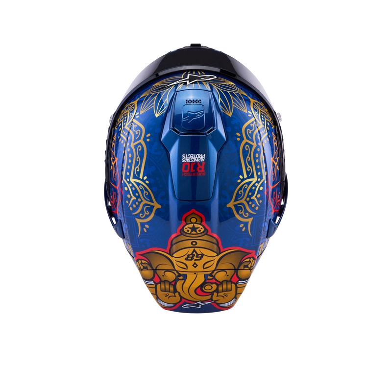 Alpinestars Supertech R10 Marthainator Limited Edition Integralhelm, limitiert von JORGE MARTIN, Modell Blue Pearl, Gold Red