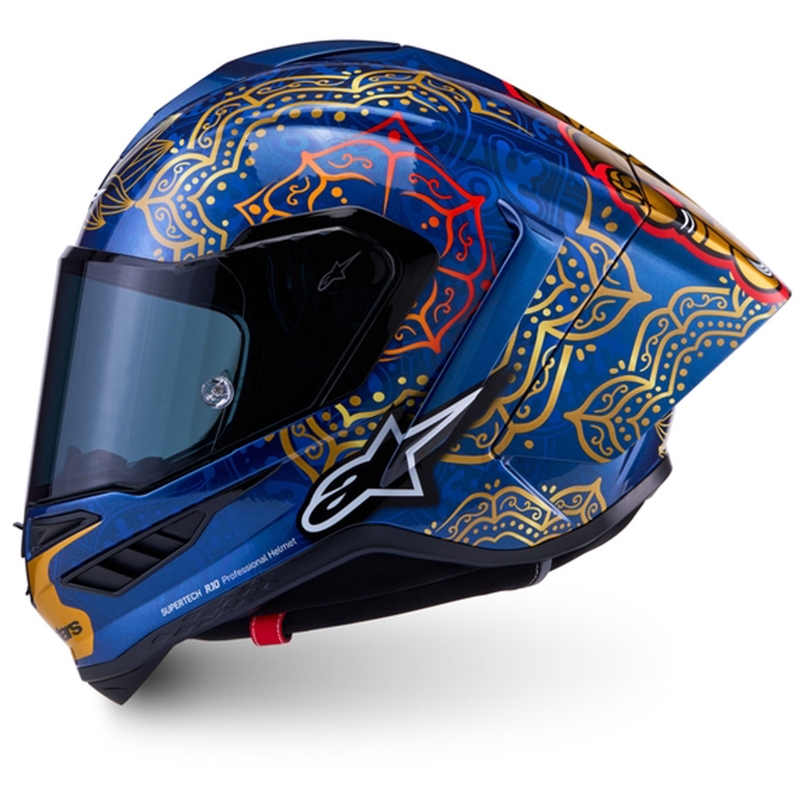 Alpinestars Supertech R10 Marthainator Limited Edition Integralhelm, limitiert von JORGE MARTIN, Modell Blue Pearl, Gold Red