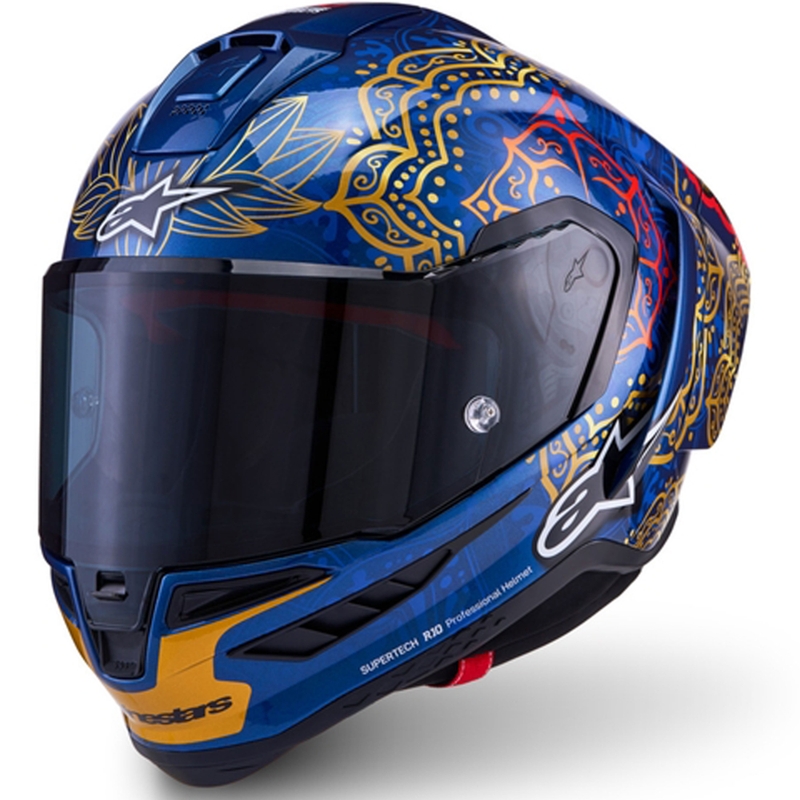 Alpinestars Supertech R10 Marthainator Limited Edition Integralhelm, limitiert von JORGE MARTIN, Modell Blue Pearl, Gold Red