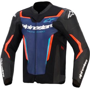 Alpinestars GP Force V2 Leder-Motorradjacke, schwarz-blau-fluoreszierend rot