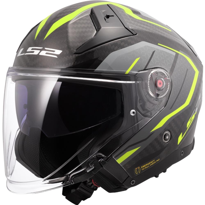 Offener Motorradhelm LS2 OF603 Infinity II C Urus fluoreszierend gelb