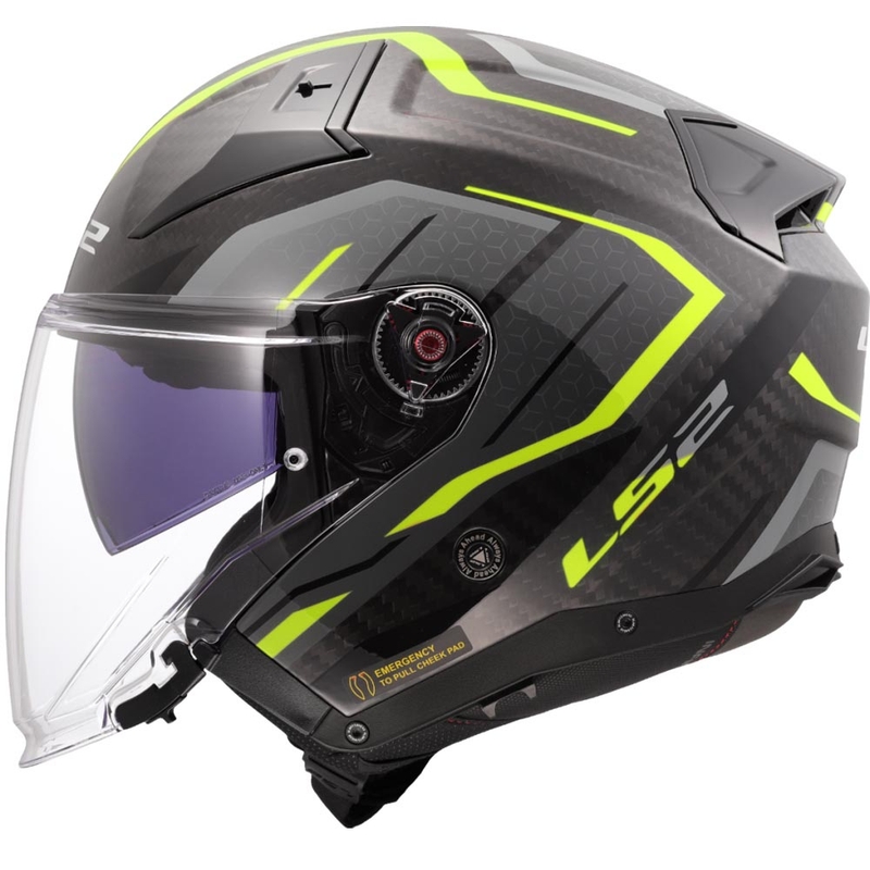 Offener Motorradhelm LS2 OF603 Infinity II C Urus fluoreszierend gelb